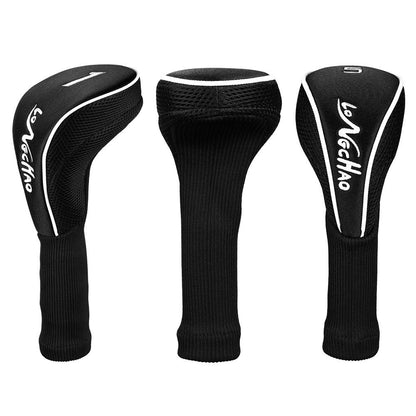 Black Golf Club Head Cover for Driver Fairway 3 Pcs Woods Headcovers - Black - Blue - 