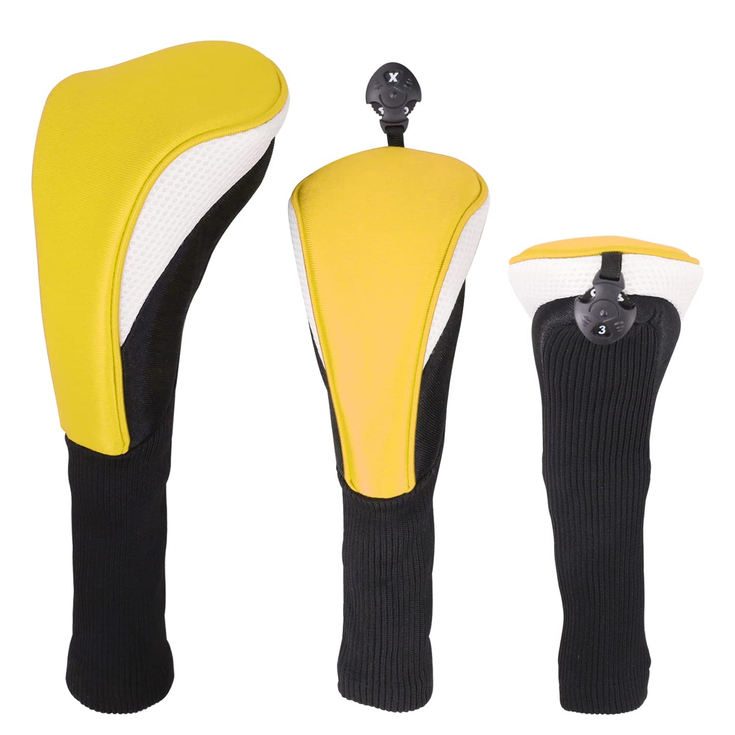 Black Golf Club Head Cover for Driver Fairway 3 Pcs Woods Headcovers - Black - Blue - 