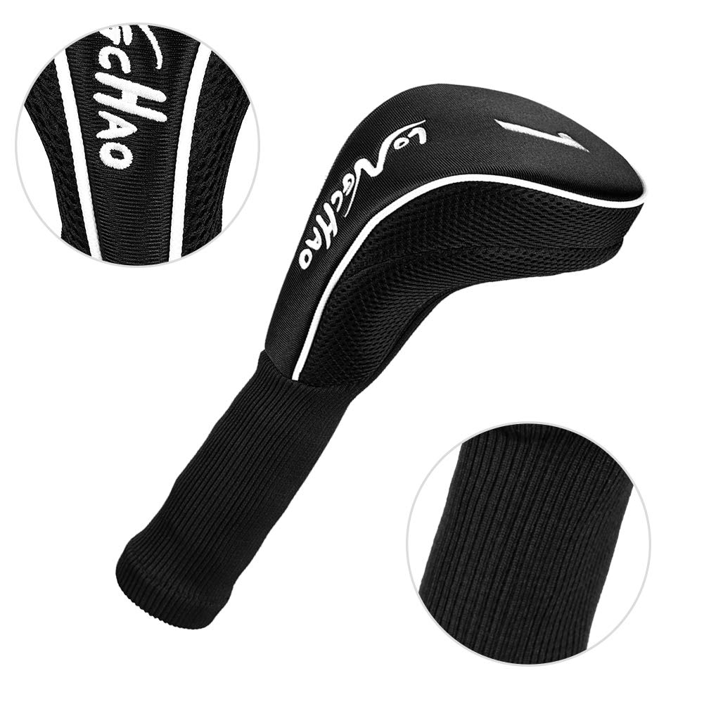 Black Golf Club Head Cover for Driver Fairway 3 Pcs Woods Headcovers - Black - Blue - 