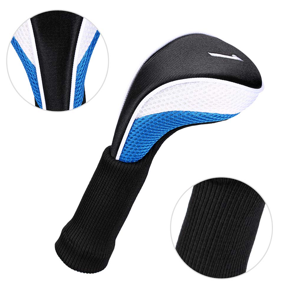 Black Golf Club Head Cover for Driver Fairway 3 Pcs Woods Headcovers - Black - Blue - 