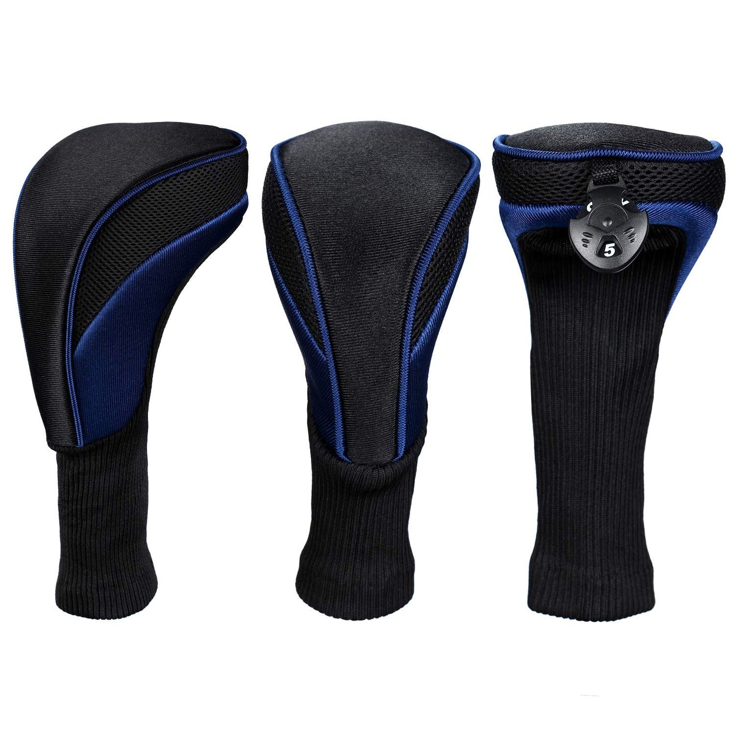 Black Golf Club Head Cover for Driver Fairway 3 Pcs Woods Headcovers - Black - Blue - 