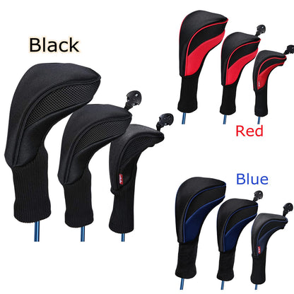 Black Golf Club Head Cover for Driver Fairway 3 Pcs Woods Headcovers - Black - Blue - 