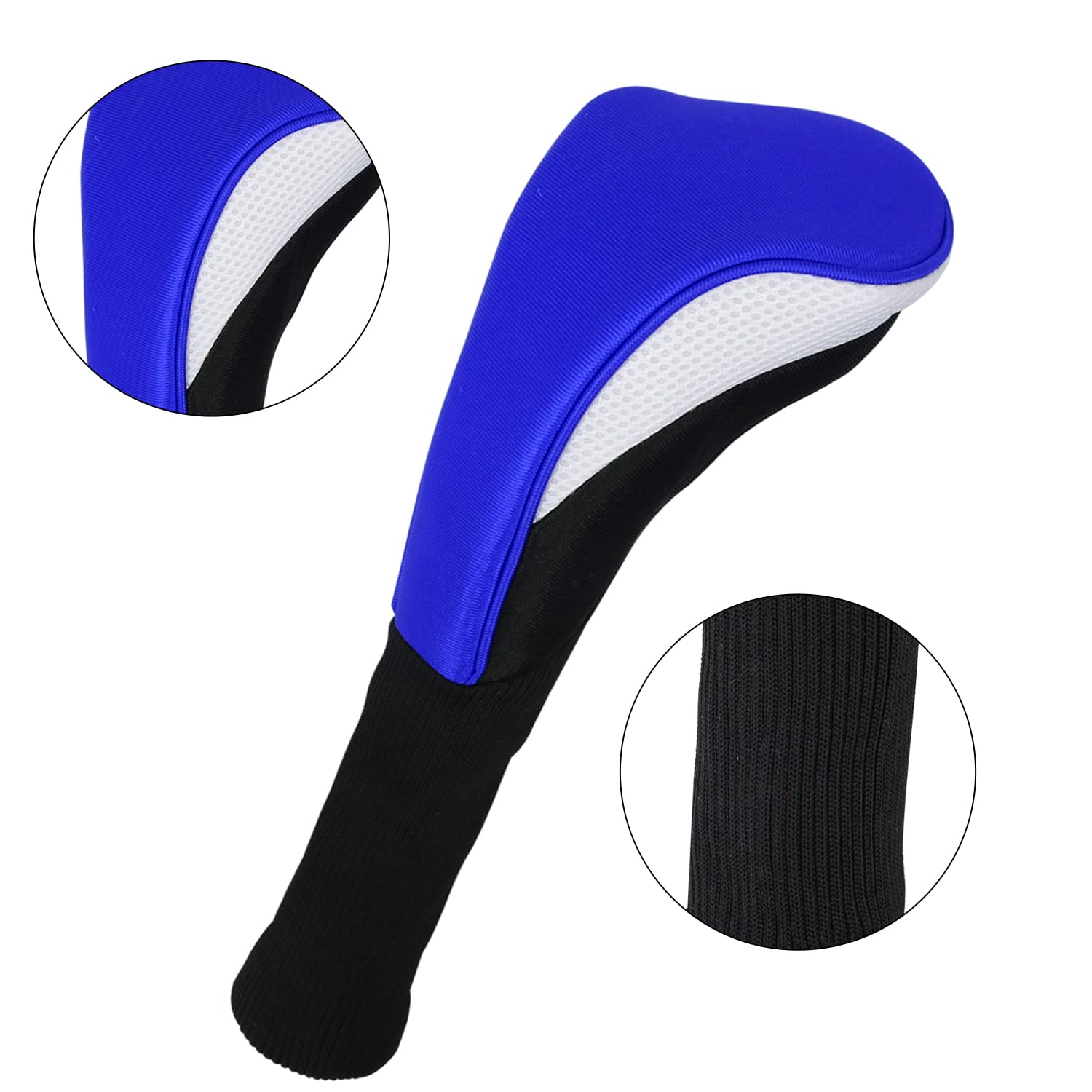 Black Golf Club Head Cover for Driver Fairway 3 Pcs Woods Headcovers - Black - Blue - 