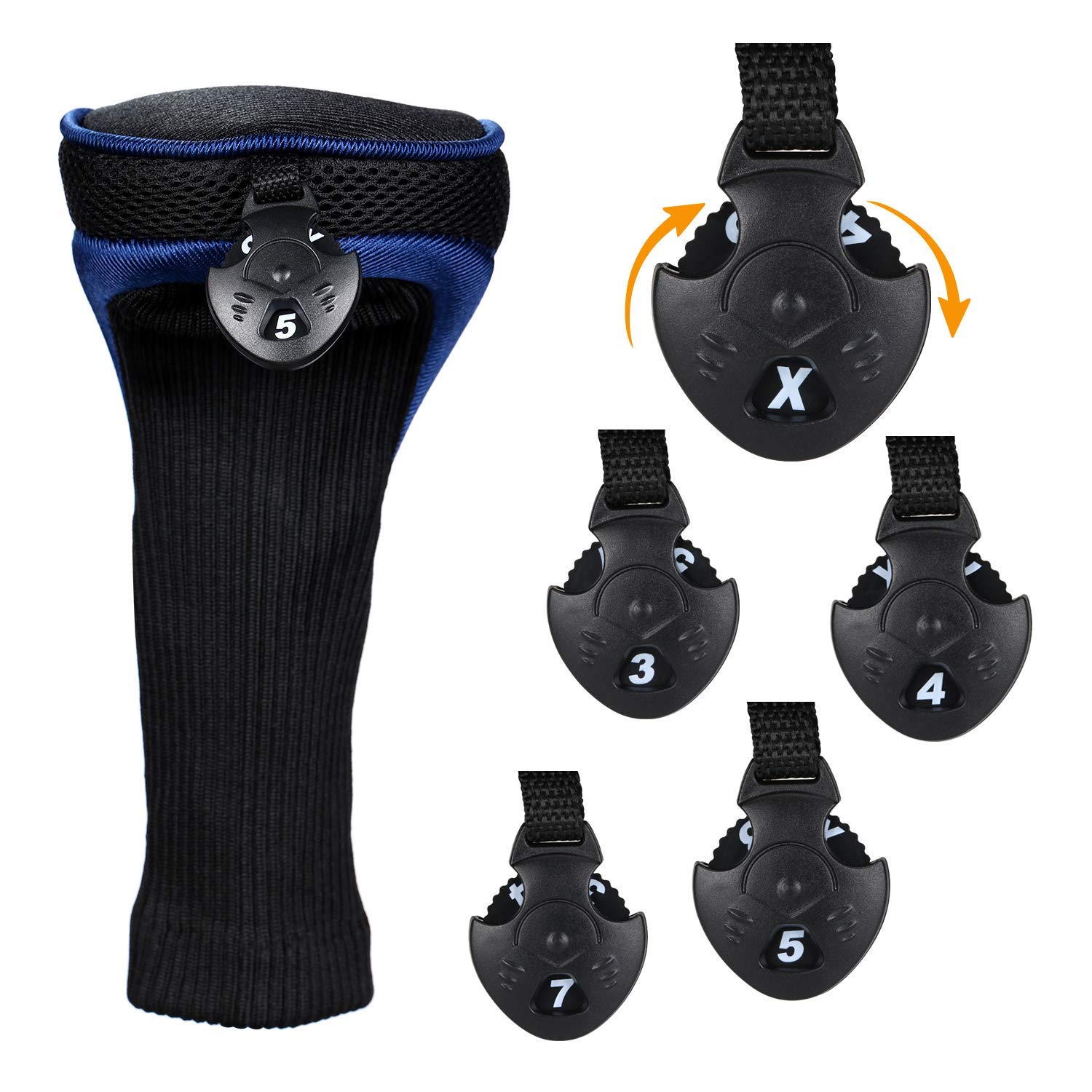 Black Golf Club Head Cover for Driver Fairway 3 Pcs Woods Headcovers - Black - Blue - 