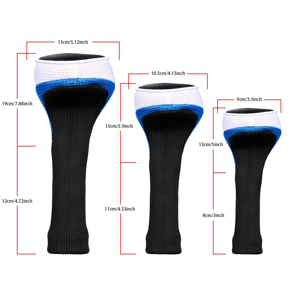 Black Golf Club Head Cover for Driver Fairway 3 Pcs Woods Headcovers - Black - Blue - 