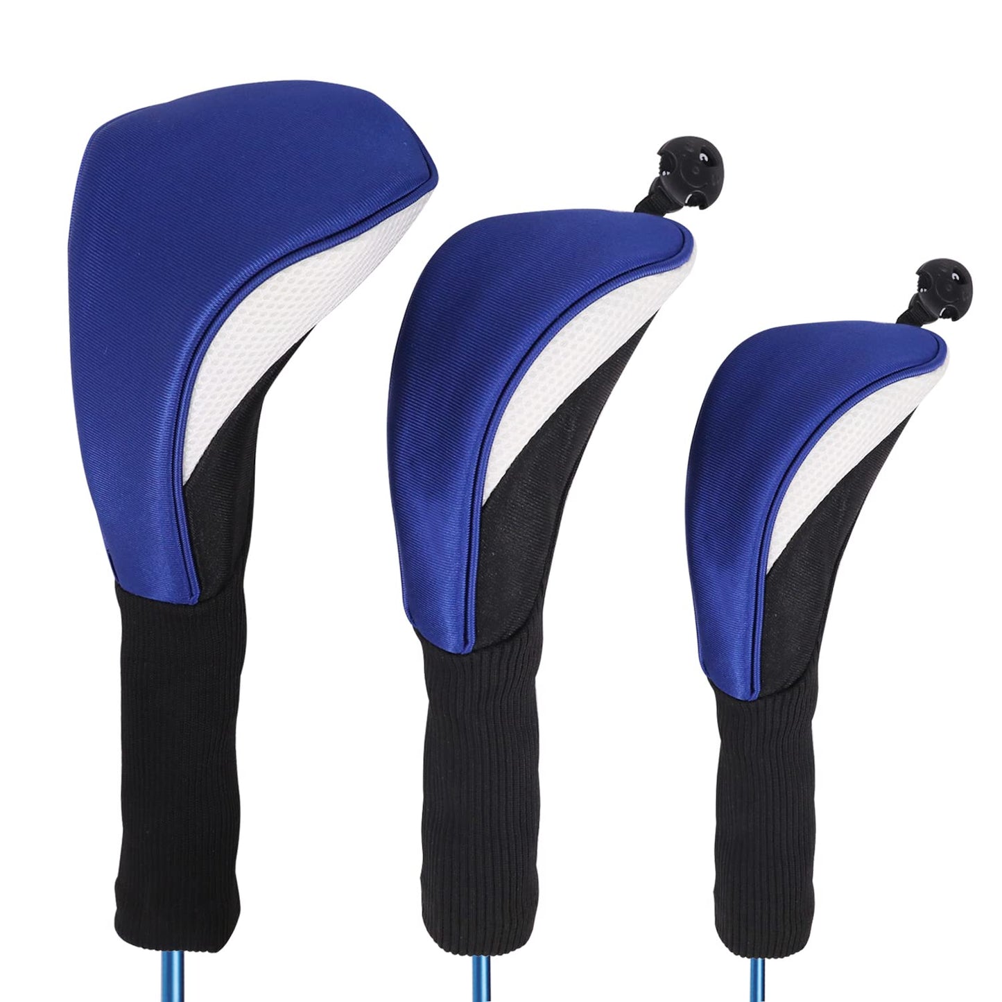 Black Golf Club Head Cover for Driver Fairway 3 Pcs Woods Headcovers - Black - Blue - 