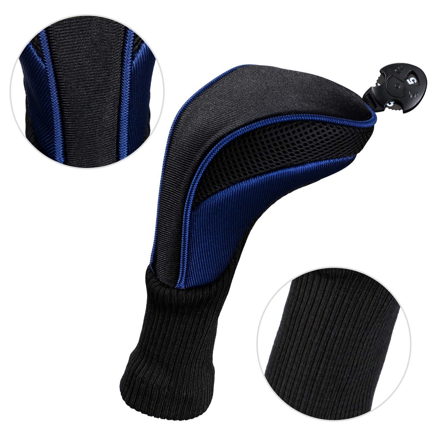 Black Golf Club Head Cover for Driver Fairway 3 Pcs Woods Headcovers - Black - Blue - 