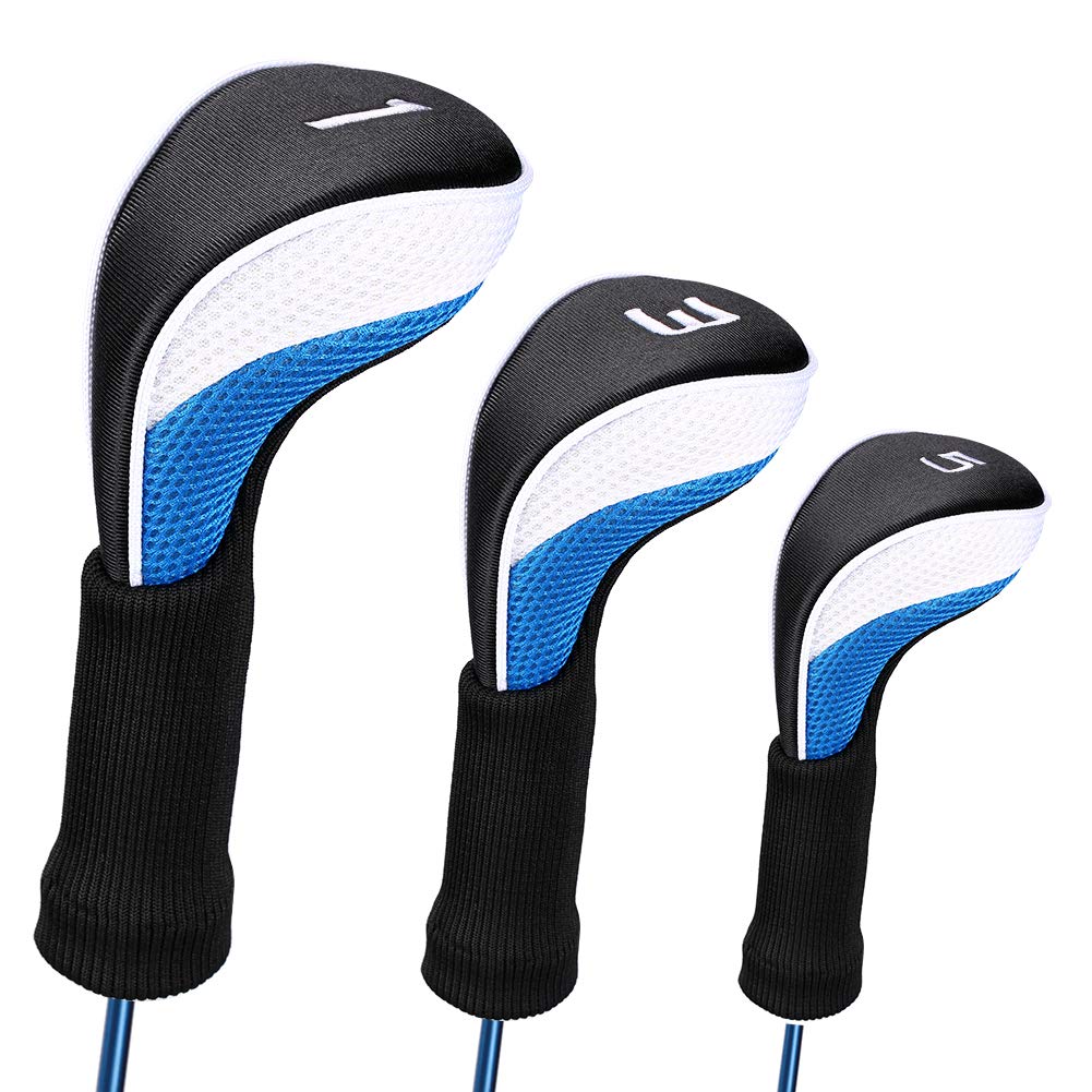 Black Golf Club Head Cover for Driver Fairway 3 Pcs Woods Headcovers - Blue White 135 - 