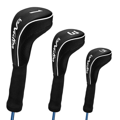 Black Golf Club Head Cover for Driver Fairway 3 Pcs Woods Headcovers - Logo - Black 135 - 