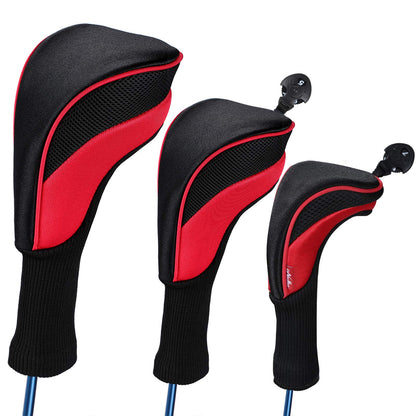Black Golf Club Head Cover for Driver Fairway 3 Pcs Woods Headcovers - Red/Black - 