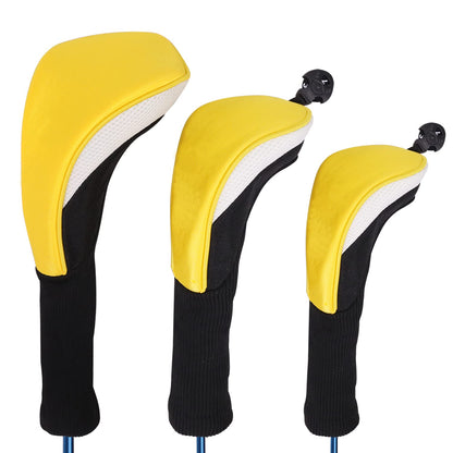 Black Golf Club Head Cover for Driver Fairway 3 Pcs Woods Headcovers - Yellow White - 