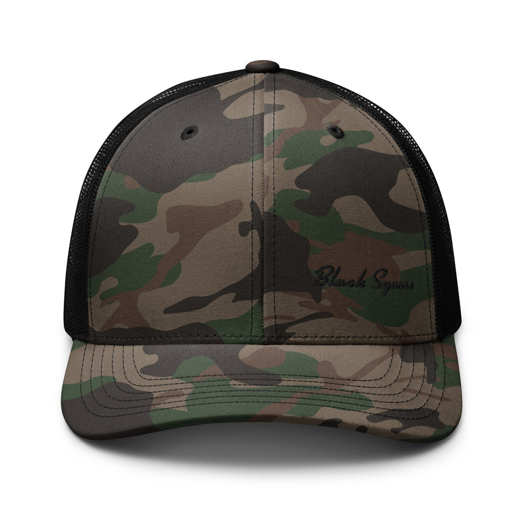 Black Square Camouflage trucker Style hat - Camo/Black -