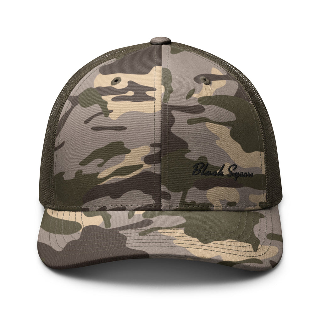 Black Square Camouflage trucker Style hat - Camo/Olive -