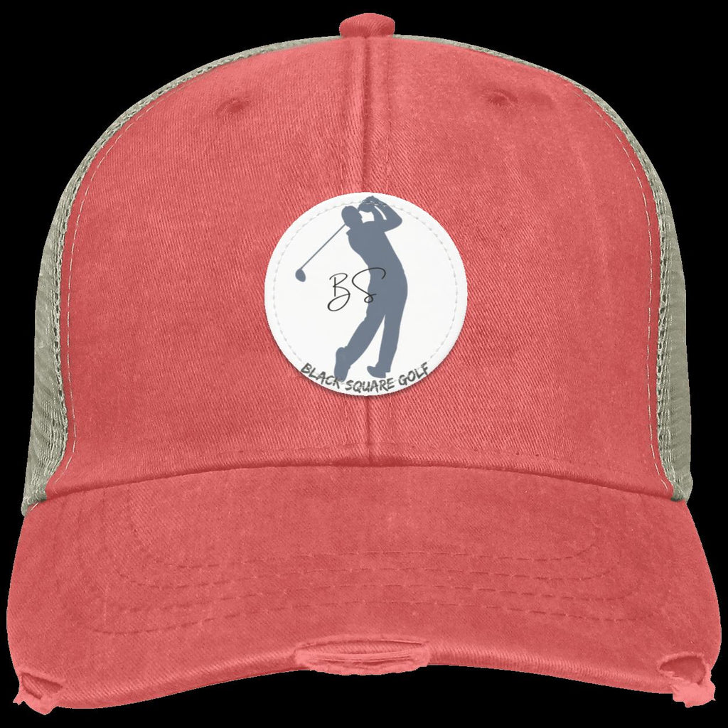 Black Square Golf Distressed Vintage Golfer Patch Golf Hat - Coral - Small Circle