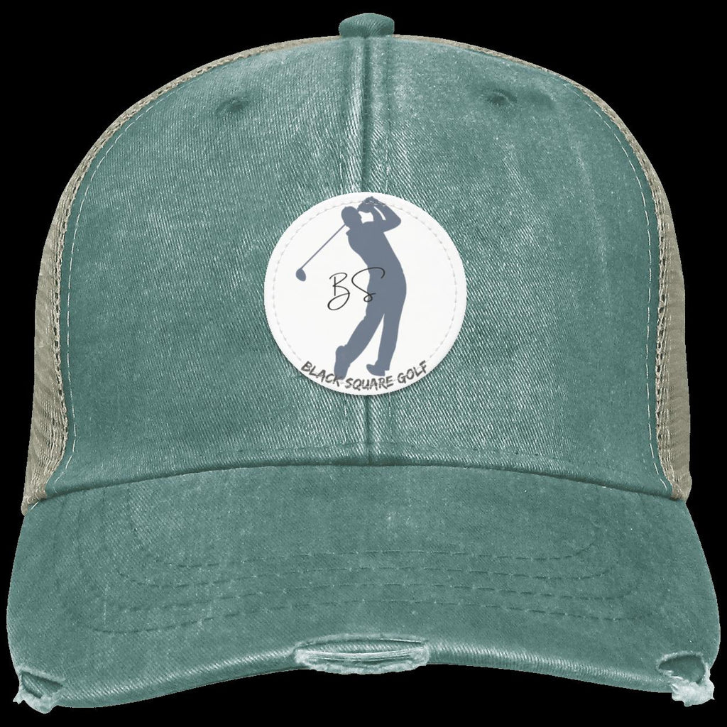 Black Square Golf Distressed Vintage Golfer Patch Golf Hat - Forest - Small Circle