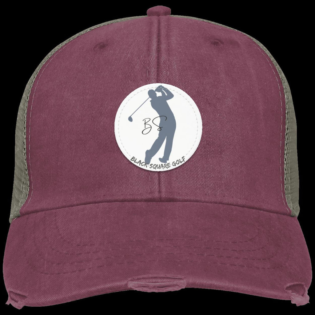 Black Square Golf Distressed Vintage Golfer Patch Golf Hat - Maroon - Small Circle