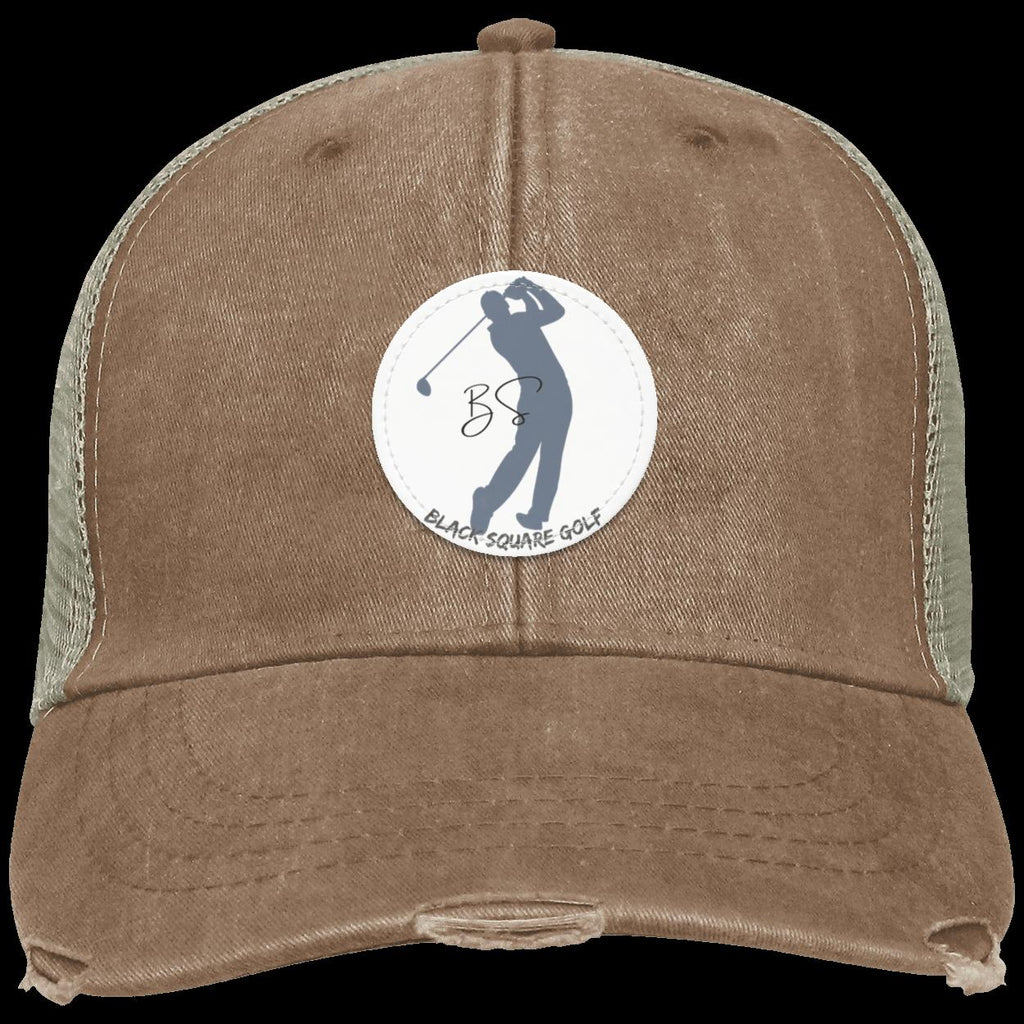 Black Square Golf Distressed Vintage Golfer Patch Golf Hat - Miss Mud - Small Circle