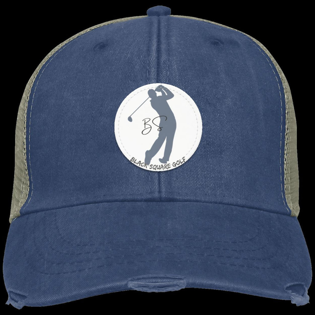 Black Square Golf Distressed Vintage Golfer Patch Golf Hat - Royal - Small Circle