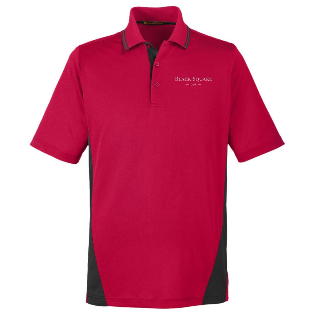 Black Square Golf Flash Men's Colorblock Golf Polo - Red/Black - S