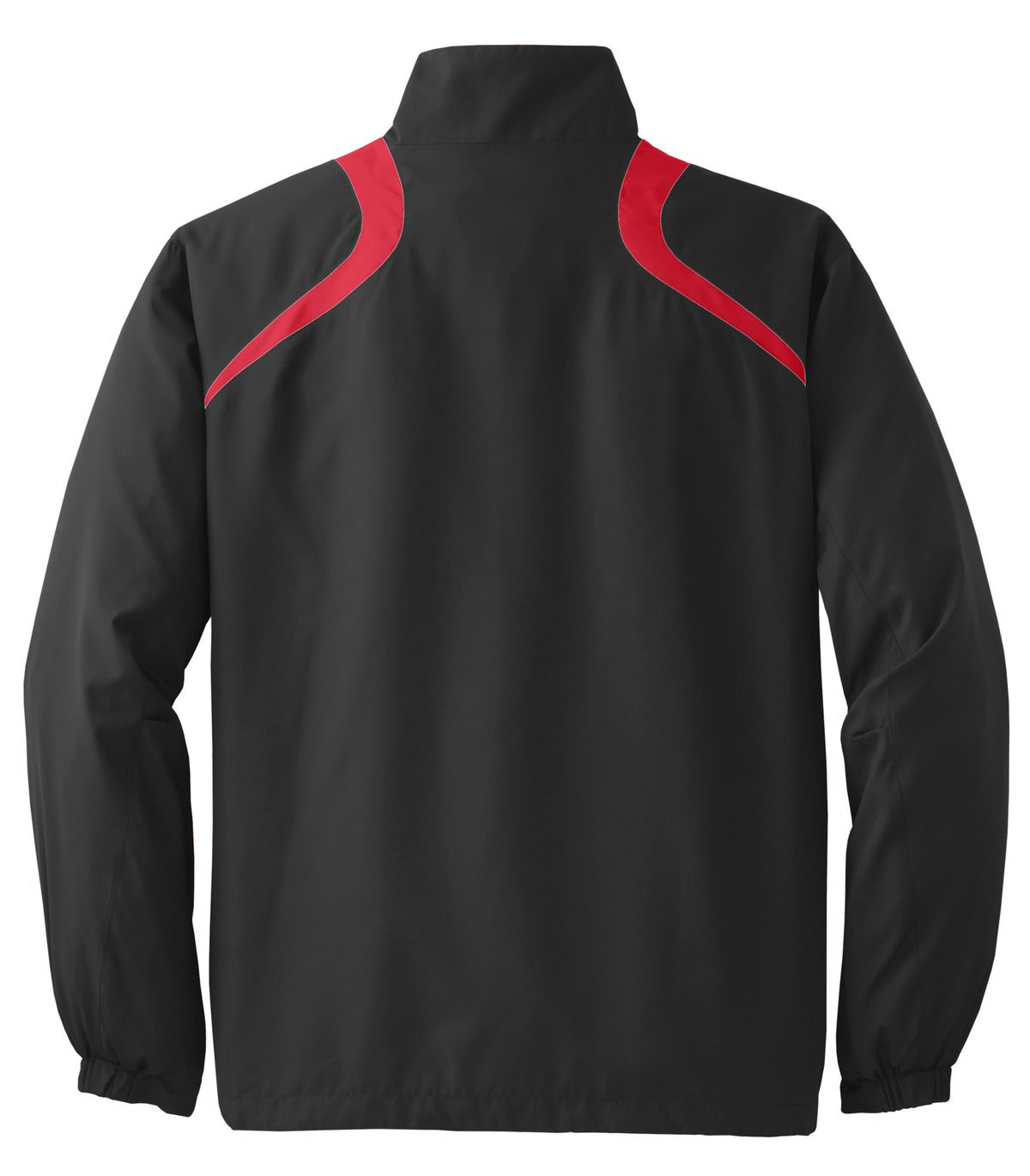 Black Square Golf 1/2-Zip Wind Shirt in Black/True Red, back flat lay