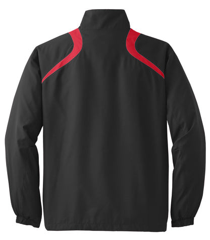 Black Square Golf 1/2-Zip Wind Shirt in Black/True Red, back flat lay