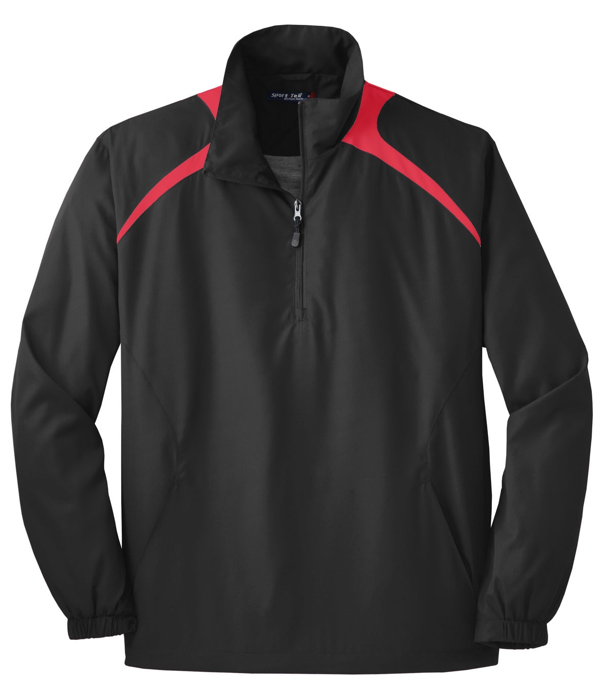 Black Square Golf 1/2-Zip Wind Shirt in Black/True Red, front flat lay