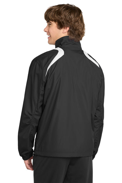 Black Square Golf 1/2-Zip Wind Shirt in Black/White on model, back view