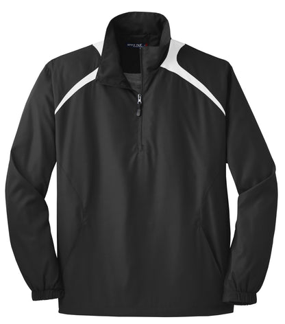 Black Square Golf 1/2-Zip Wind Shirt in Black/White, front flat lay