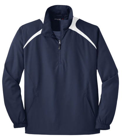 Black Square Golf 1/2-Zip Wind Shirt in True Navy/White, front flat lay