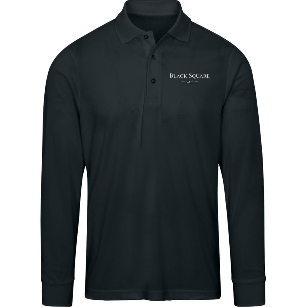 Black Square Golf Men's Pinnacle Long Sleeve Pique Golf Polo - Black - S