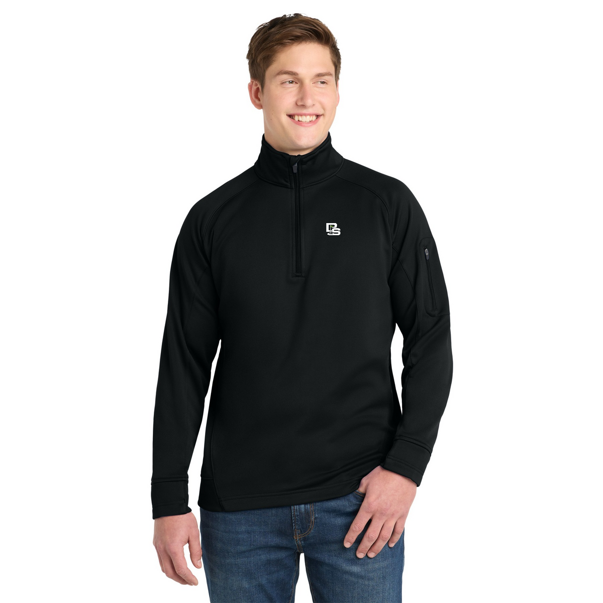 Black Square Golf Tech Fleece 1/4-Zip in Black, front