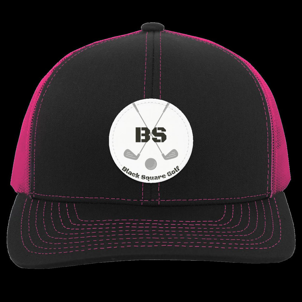 Black Square Golf Trucker-Style Snap-Back Basic Training Patch Golf Hat - Black/Pink - Small Circle