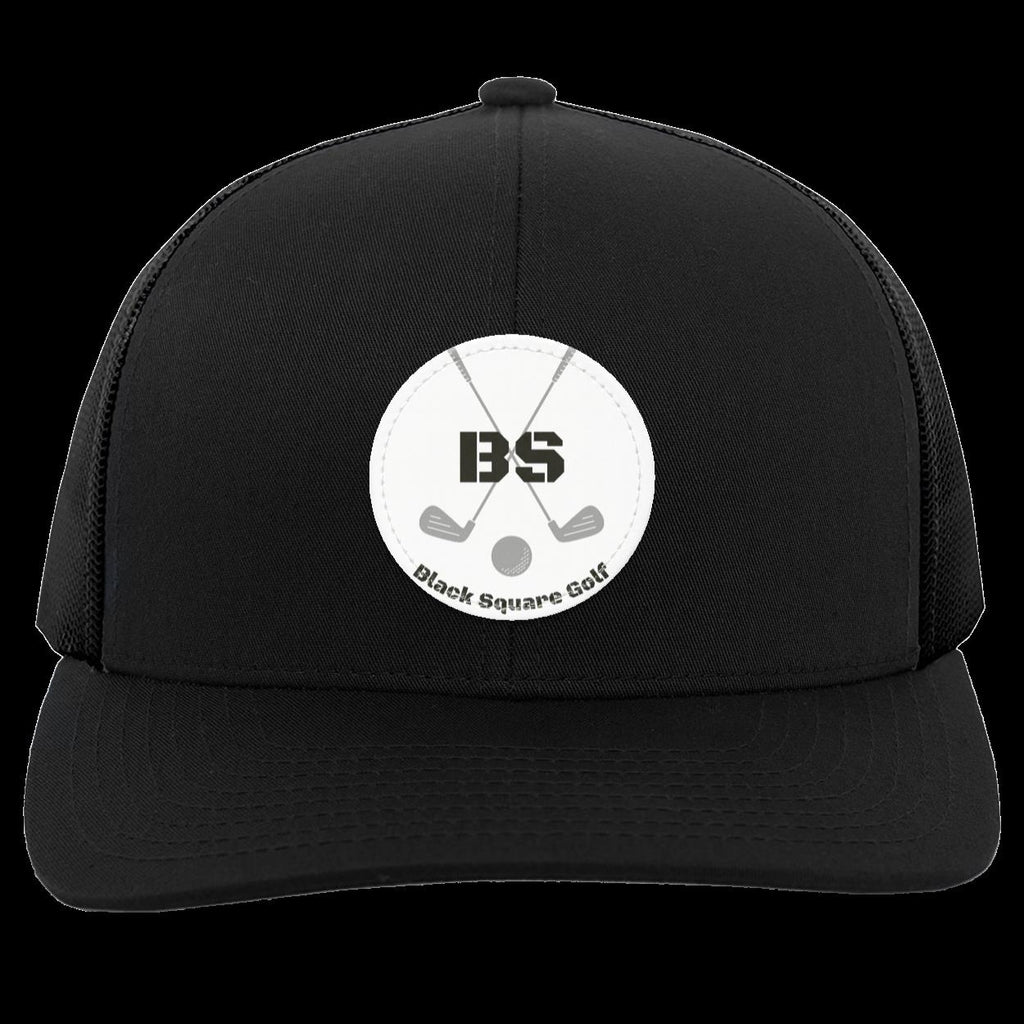 Black Square Golf Trucker-Style Snap-Back Basic Training Patch Golf Hat - Black - Small Circle