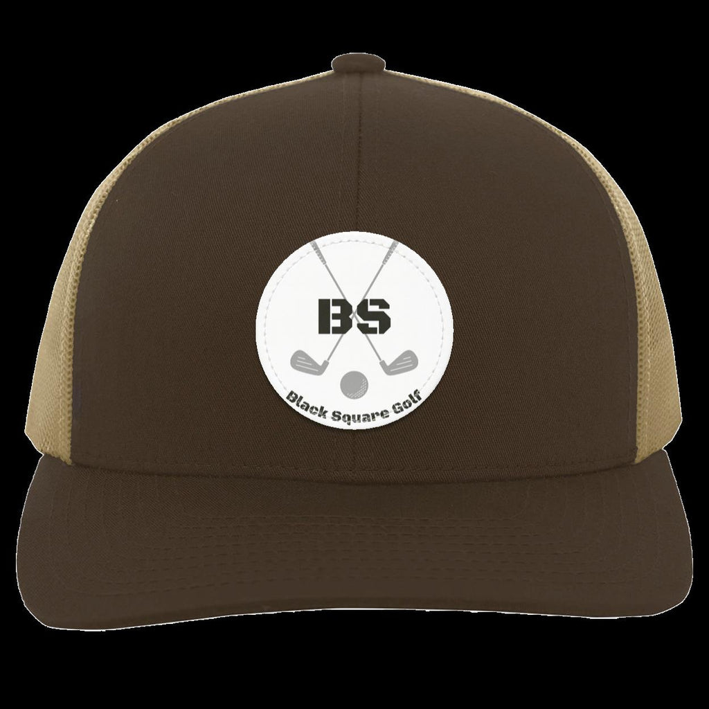 Black Square Golf Trucker-Style Snap-Back Basic Training Patch Golf Hat - Brown/Khaki - Small Circle