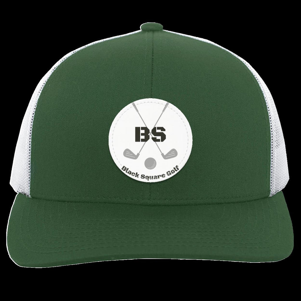 Black Square Golf Trucker-Style Snap-Back Basic Training Patch Golf Hat - Dark Green/White - Small Circle