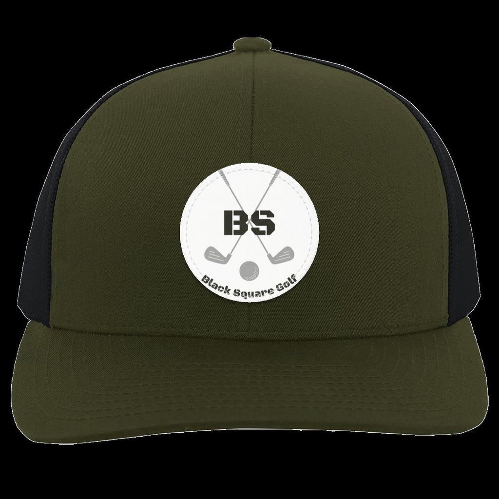Black Square Golf Trucker-Style Snap-Back Basic Training Patch Golf Hat - Moss/Charcoal - Small Circle