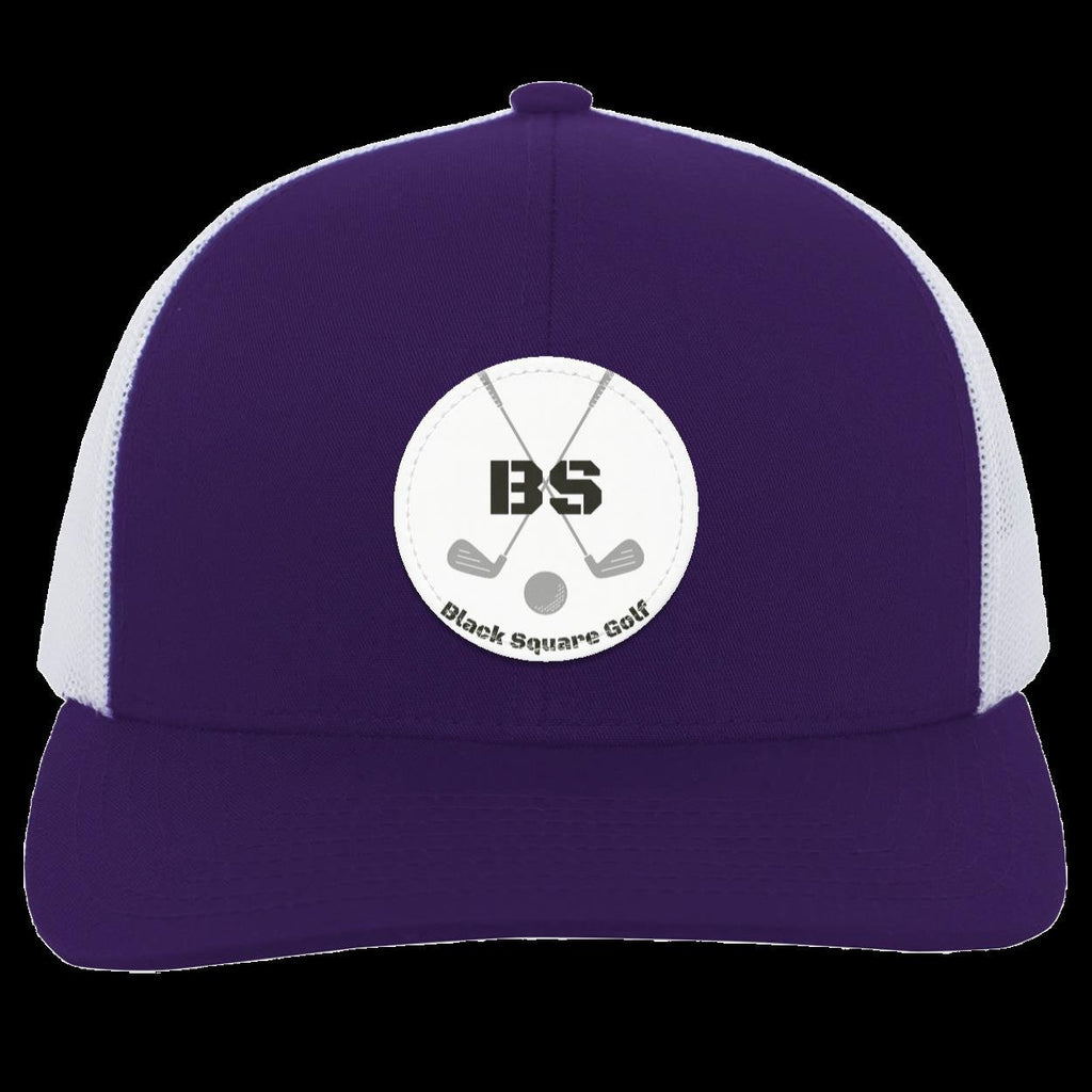 Black Square Golf Trucker-Style Snap-Back Basic Training Patch Golf Hat - Purple/White - Small Circle