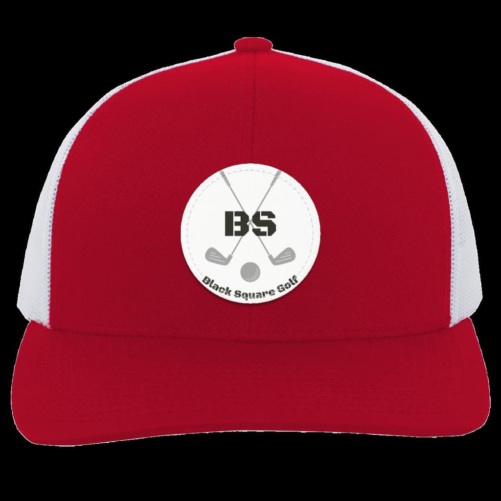 Black Square Golf Trucker-Style Snap-Back Basic Training Patch Golf Hat - Red/White - Small Circle