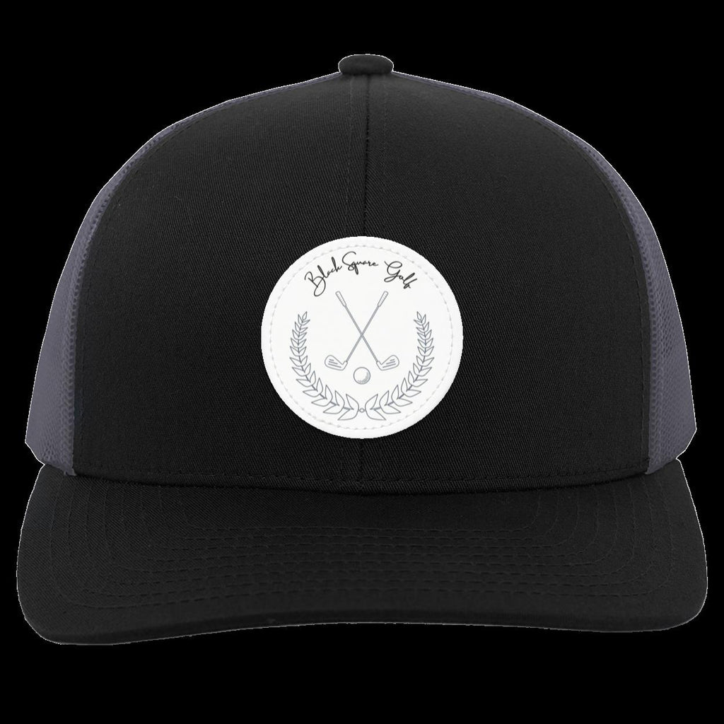 Black Square Golf Trucker-Style Snap-Back Vintage Patch Golf Hat - Black/Graphite - Small Circle