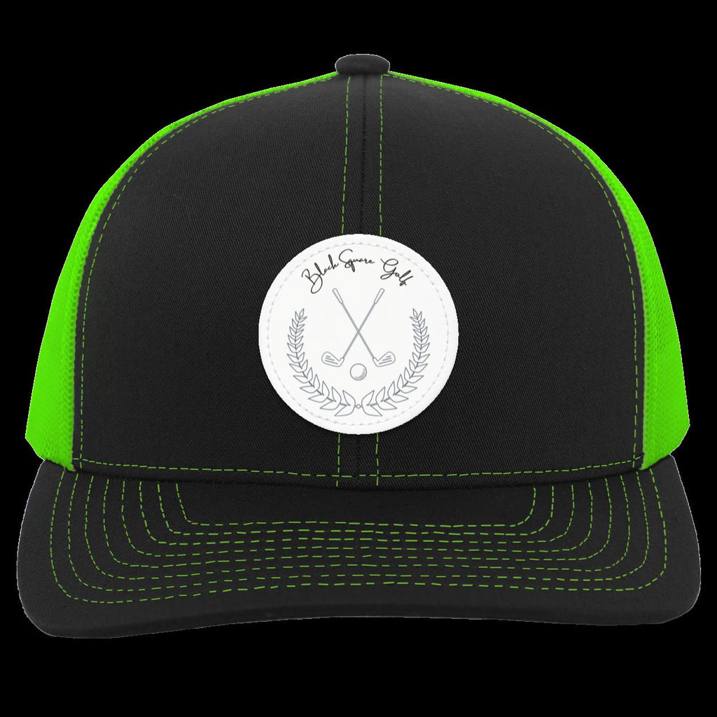 Black Square Golf Trucker-Style Snap-Back Vintage Patch Golf Hat - Black/Neon Green - Small Circle