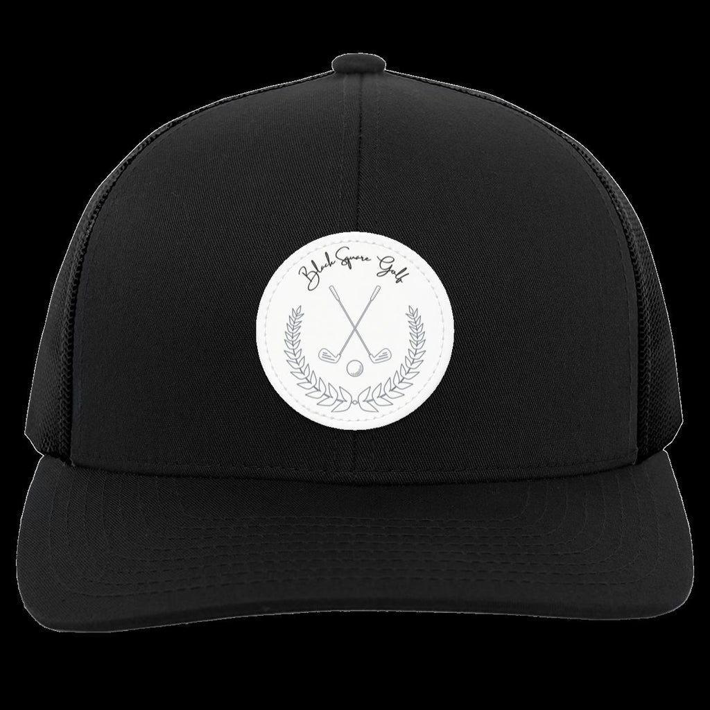 Black Square Golf Trucker-Style Snap-Back Vintage Patch Golf Hat - Black - Small Circle