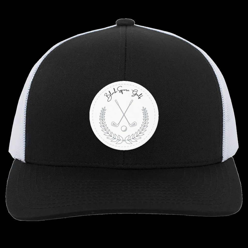 Black Square Golf Trucker-Style Snap-Back Vintage Patch Golf Hat - Black/White - Small Circle