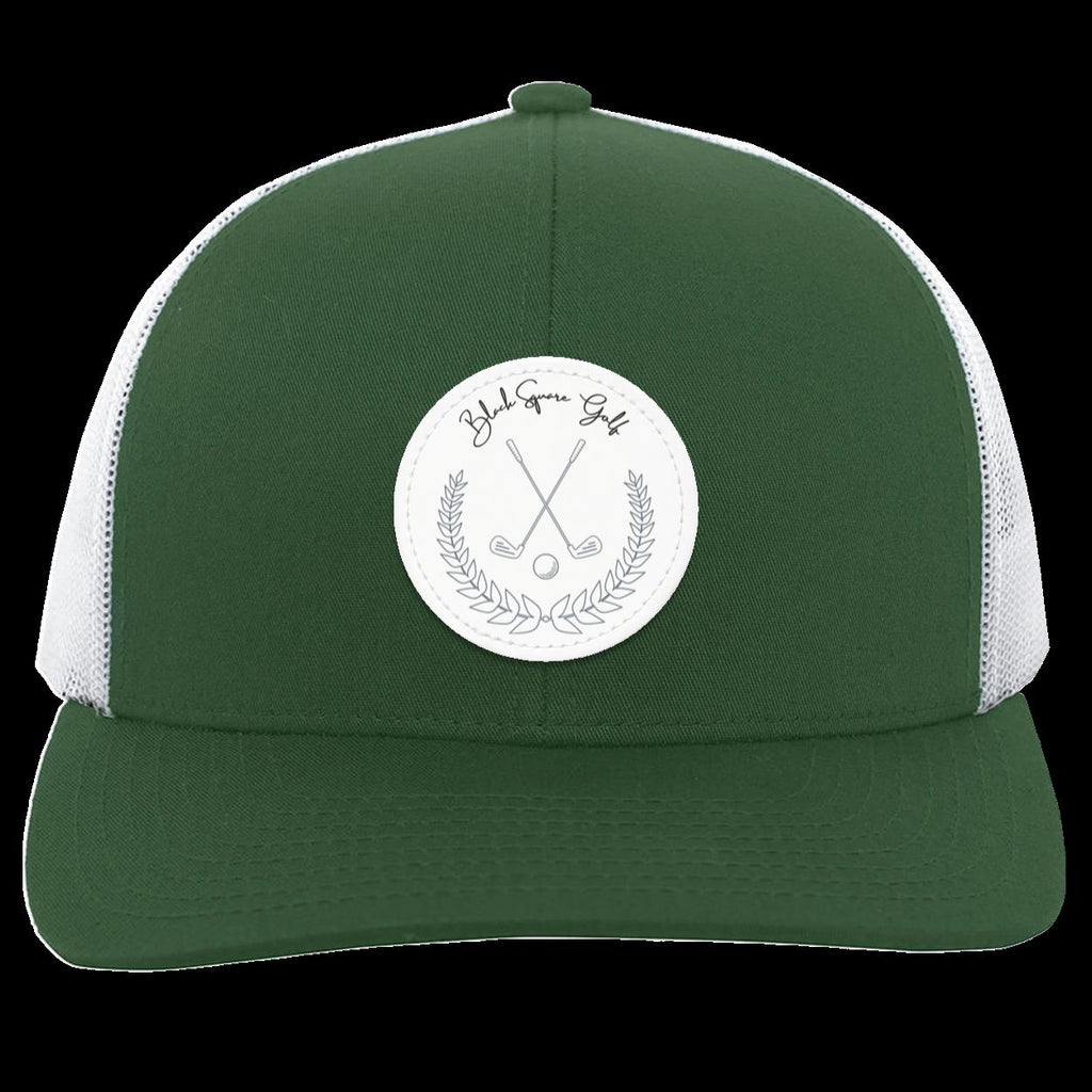 Black Square Golf Trucker-Style Snap-Back Vintage Patch Golf Hat - Dark Green/White - Small Circle