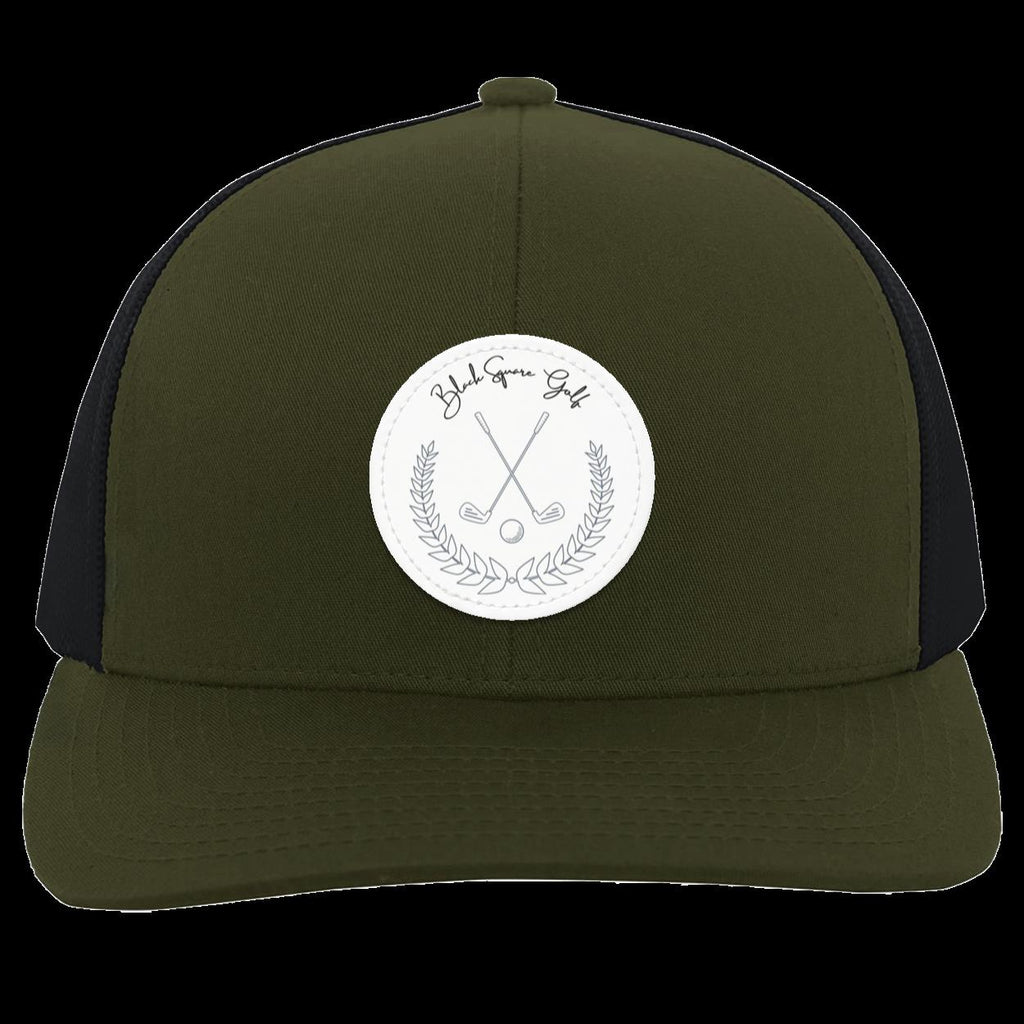 Black Square Golf Trucker-Style Snap-Back Vintage Patch Golf Hat - Moss/Charcoal - Small Circle