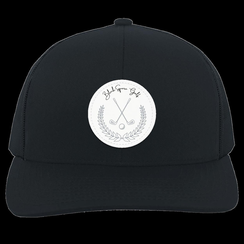 Black Square Golf Trucker-Style Snap-Back Vintage Patch Golf Hat - Navy - Small Circle