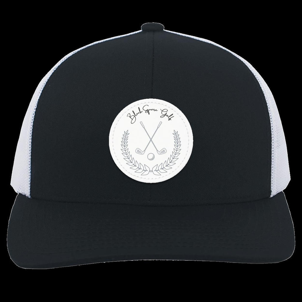 Black Square Golf Trucker-Style Snap-Back Vintage Patch Golf Hat - Navy/White - Small Circle