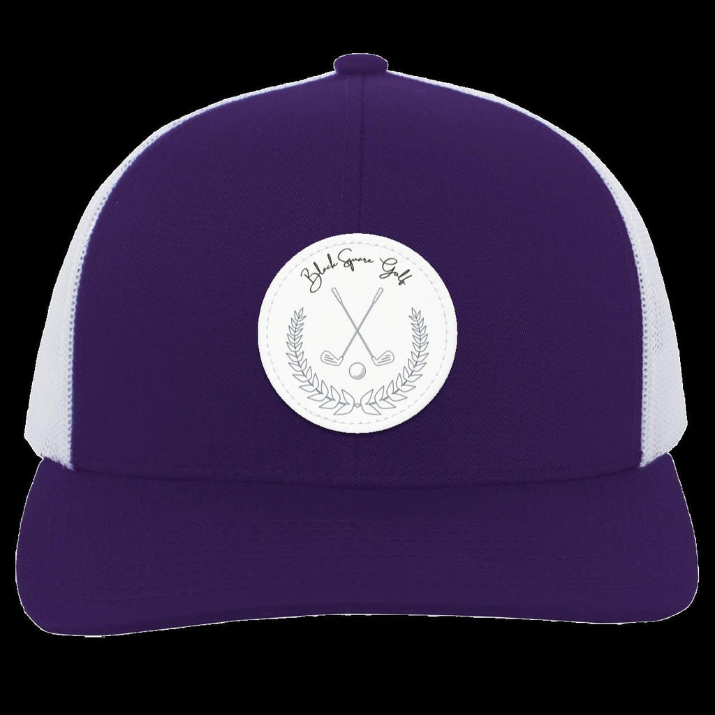 Black Square Golf Trucker-Style Snap-Back Vintage Patch Golf Hat - Purple/White - Small Circle