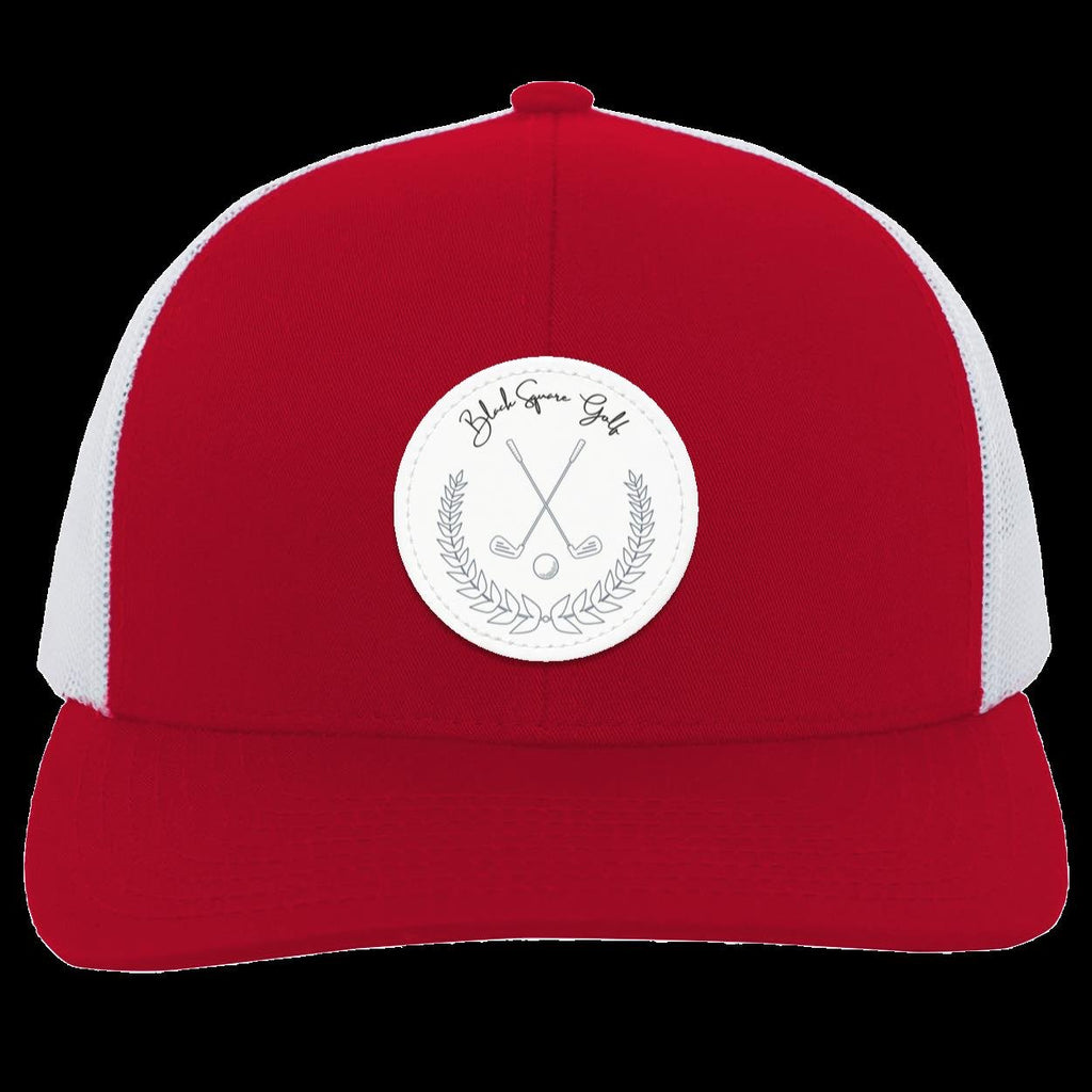 Black Square Golf Trucker-Style Snap-Back Vintage Patch Golf Hat - Red/White - Small Circle