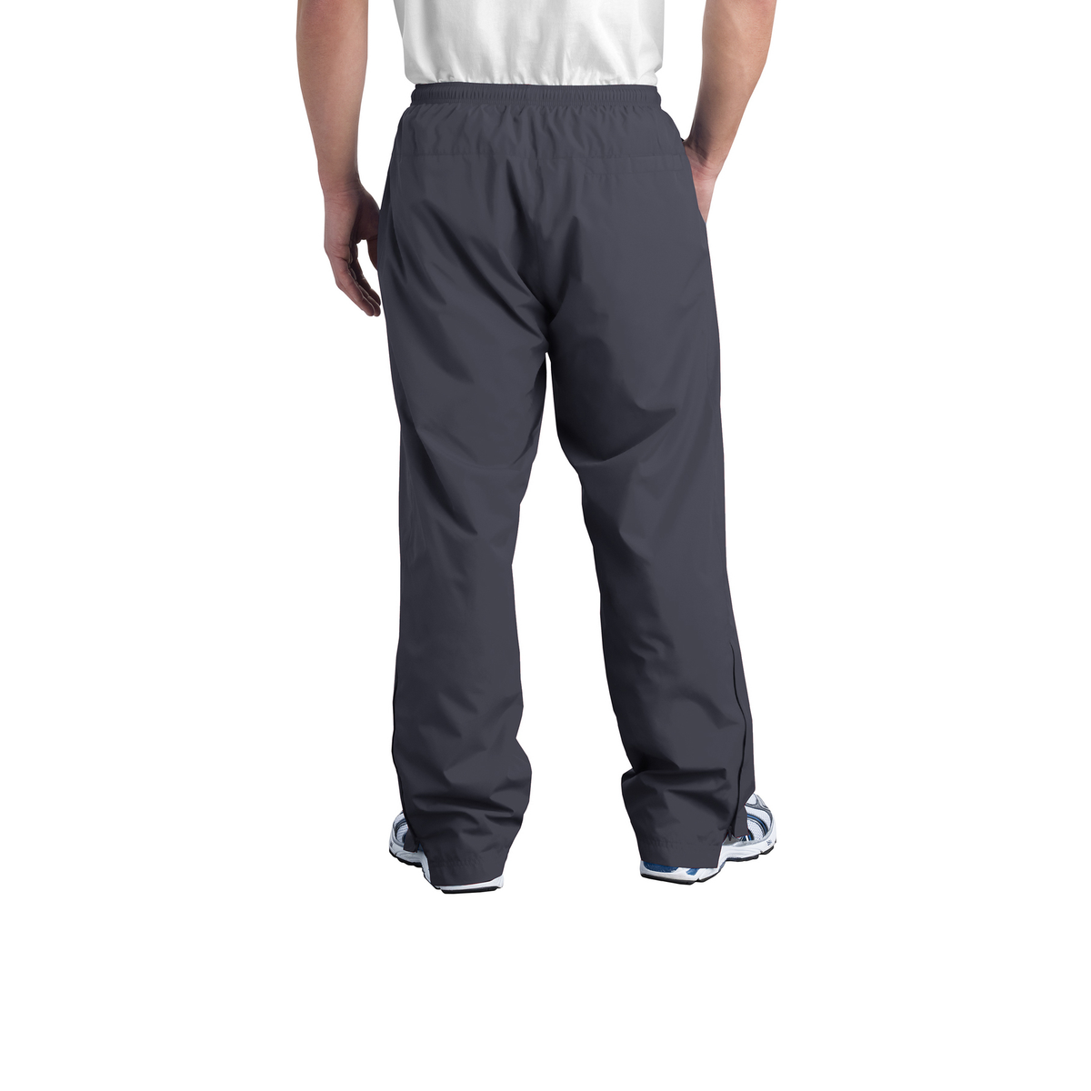 Black Square Golf Wind Pants in Graphite, back view on model