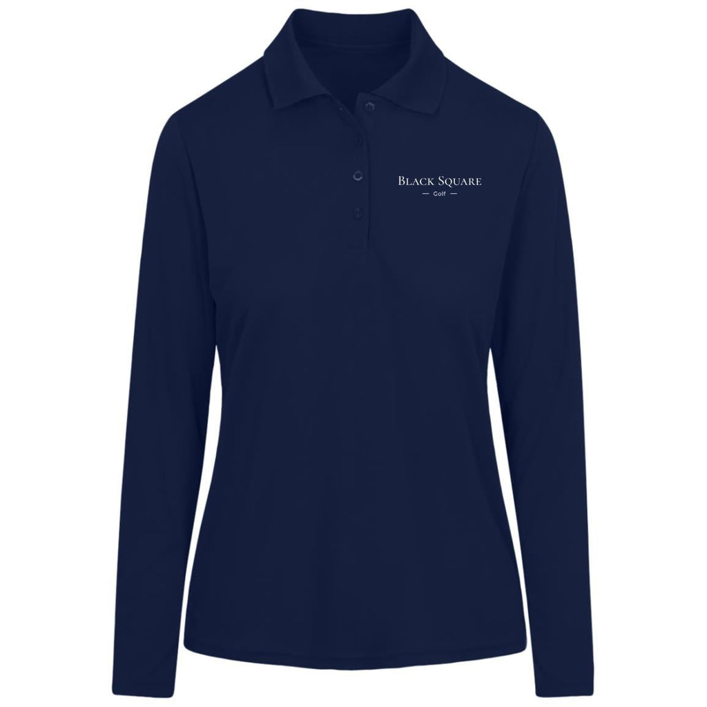 Black Square Golf Women's Pinnacle Long Sleeve Pique Golf Polo - Classic Navy - X - Small